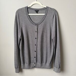 Talbots Cardigan Sweater Women's XL Gray Black Stripes Metallic Classic Preppy